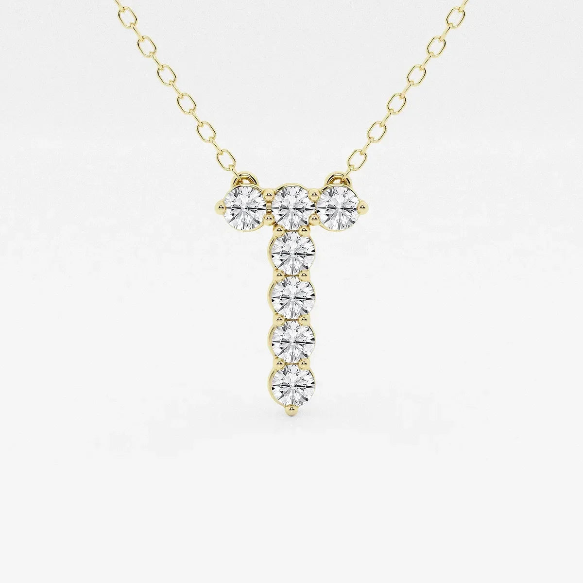 Yellow gold necklace with letter T pendant set with lab grown diamonds, Delux Jewelry