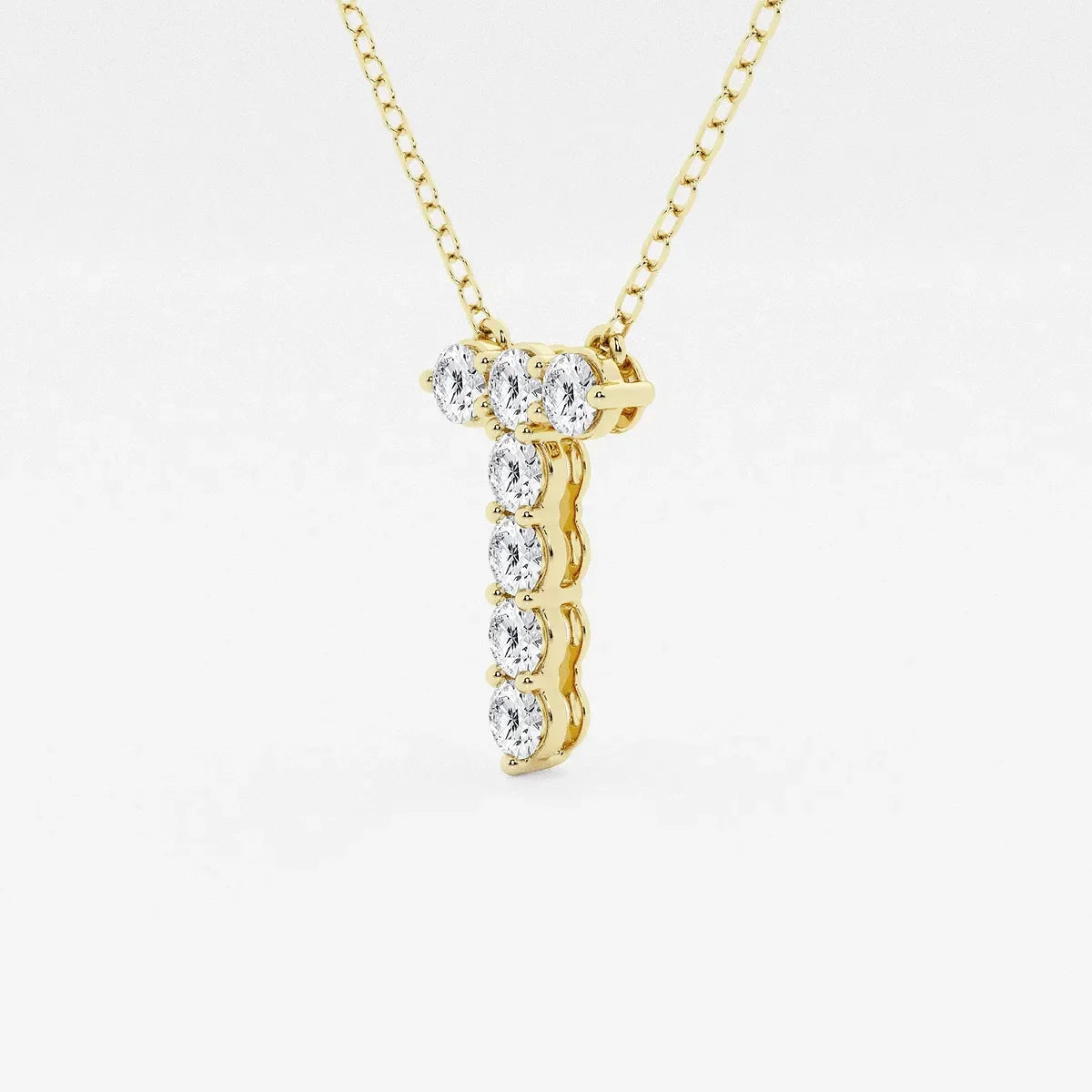 Yellow gold necklace with T-shaped lab grown diamond pendant by Delux Jewelry