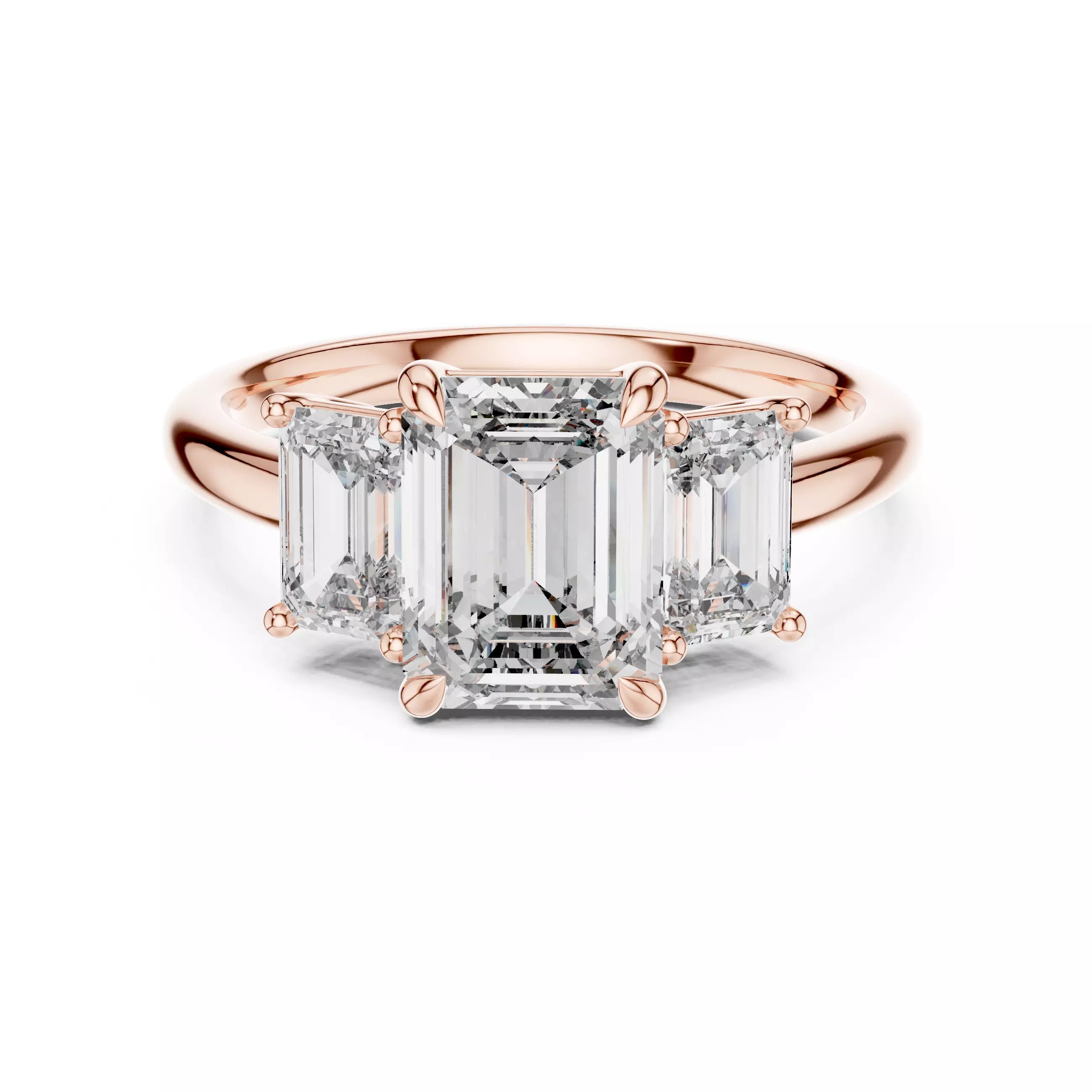 Three Stone Emerald Cut Diamond Engagement Ring