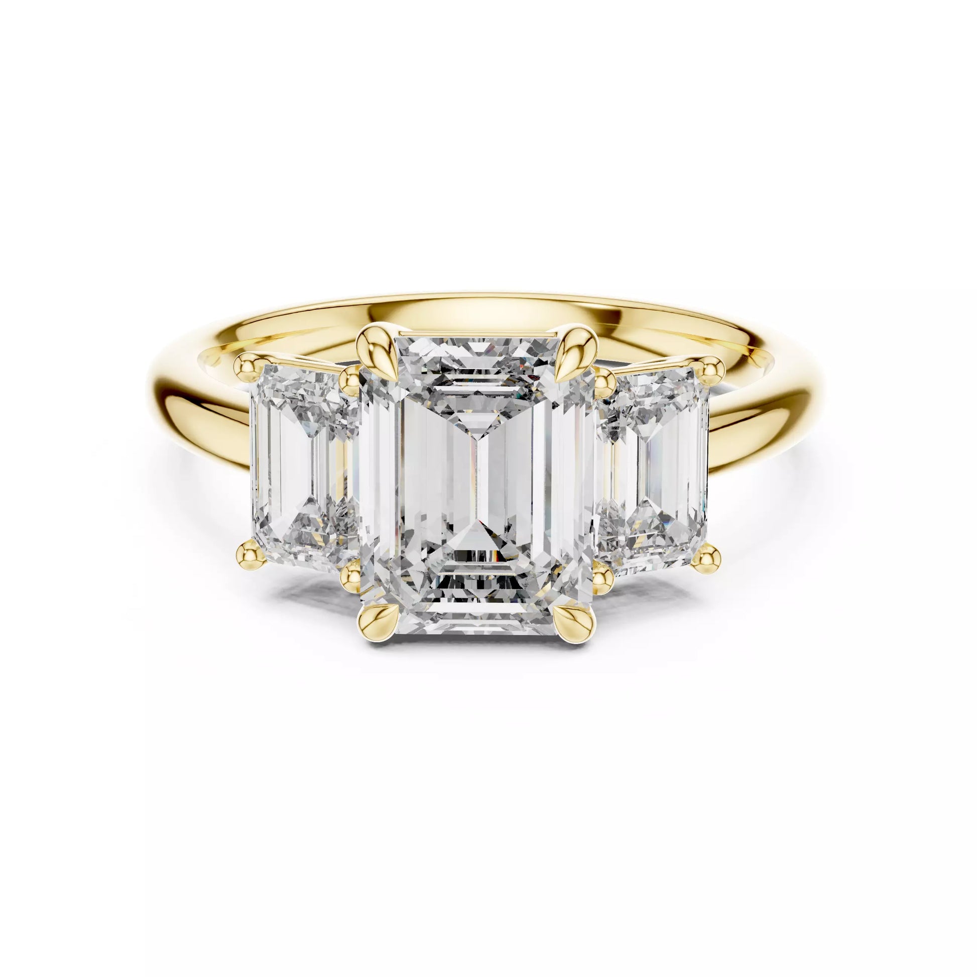 Three Stone Emerald Cut Diamond Engagement Ring