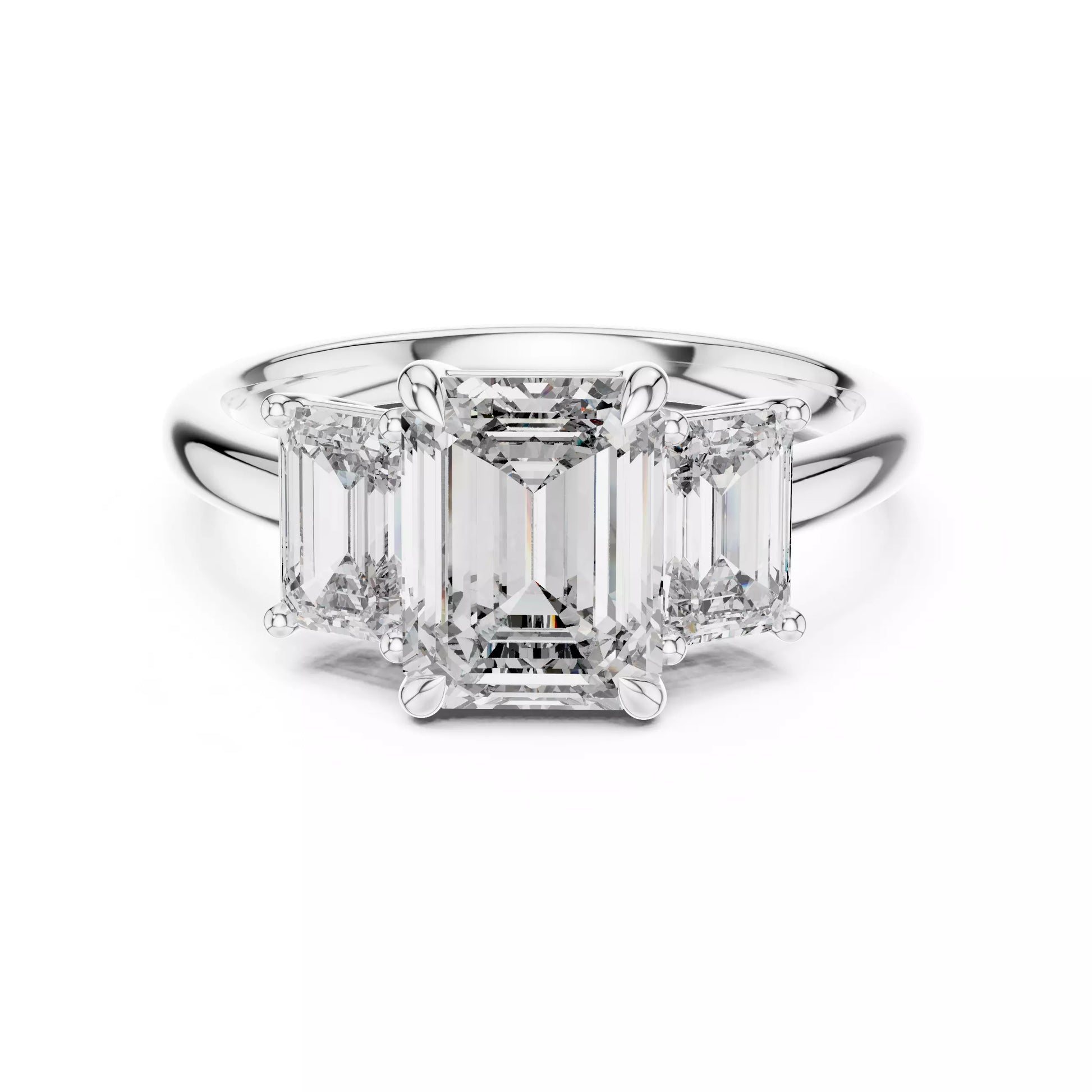 Three Stone Emerald Cut Diamond Engagement Ring