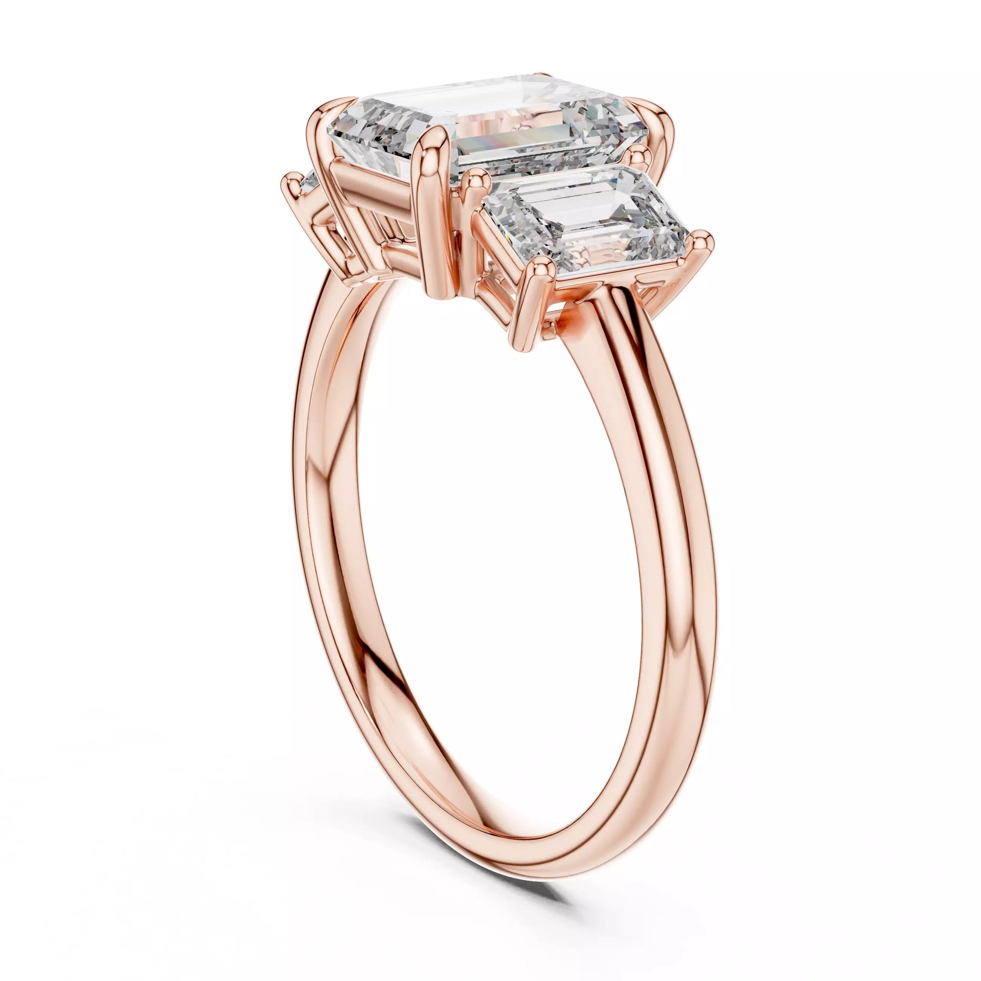 Three Stone Emerald Cut Diamond Engagement Ring