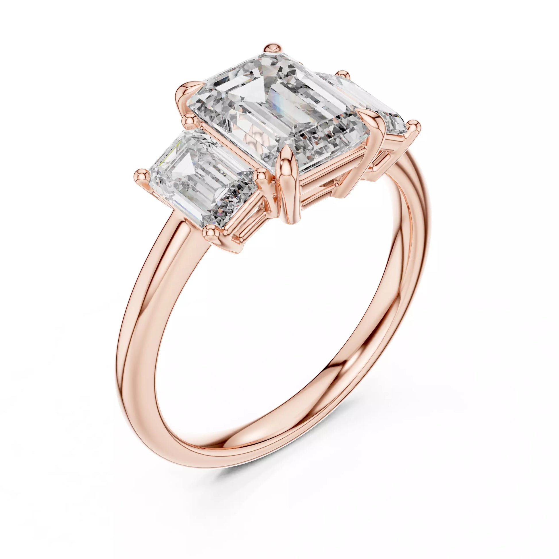 Three Stone Emerald Cut Diamond Engagement Ring