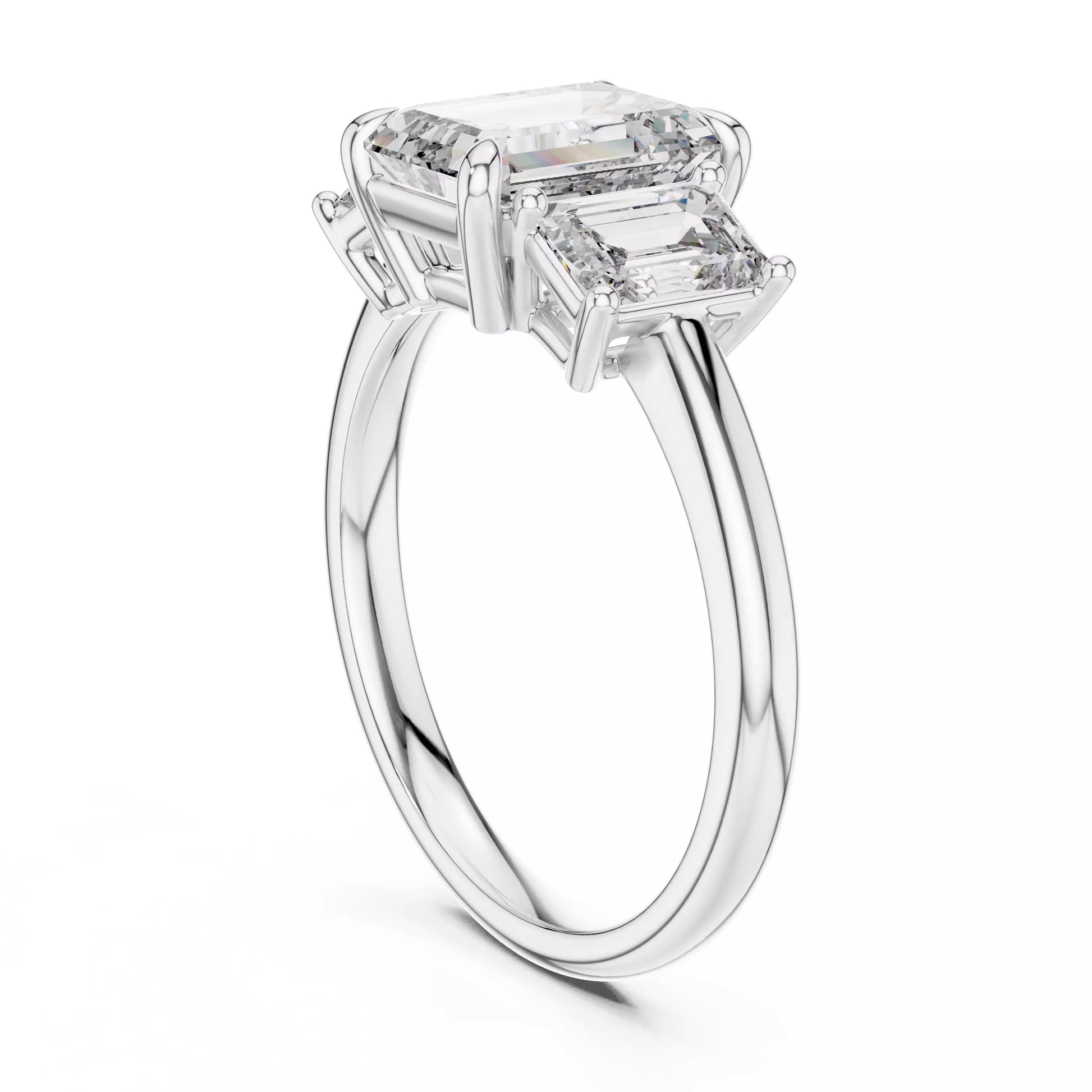 Three Stone Emerald Cut Diamond Engagement Ring