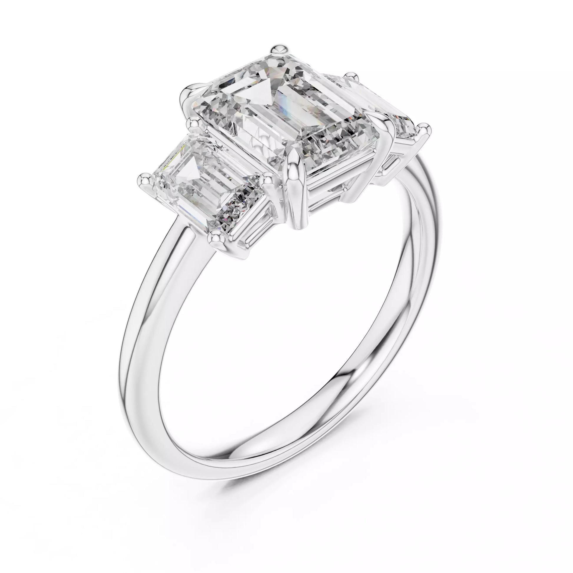 Three Stone Emerald Cut Diamond Engagement Ring
