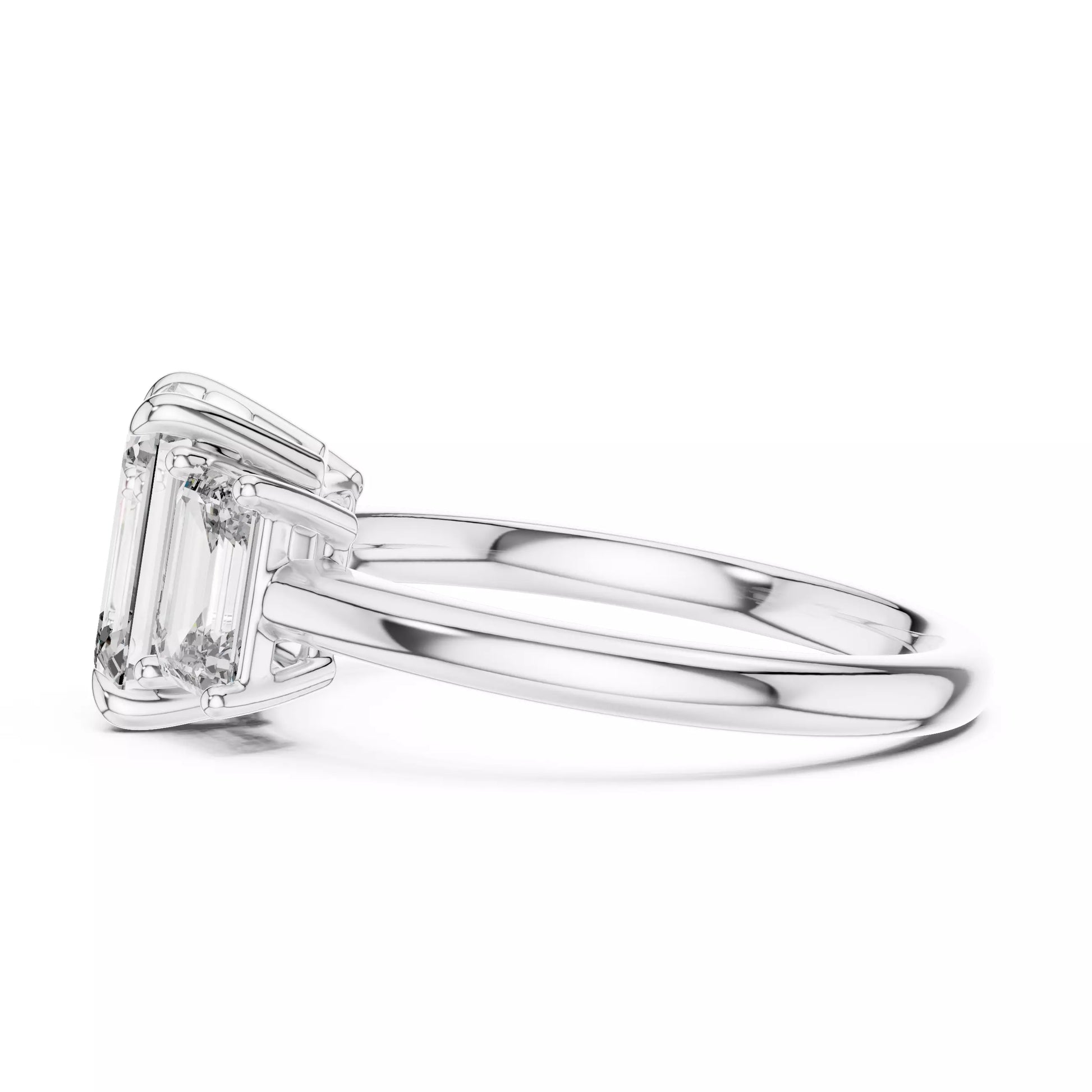 Three Stone Emerald Cut Diamond Engagement Ring