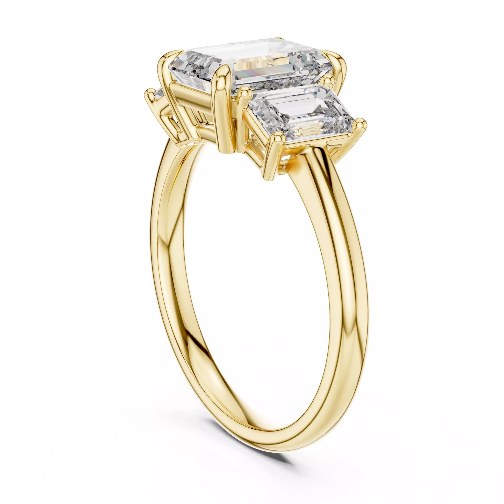 Three Stone Emerald Cut Diamond Engagement Ring