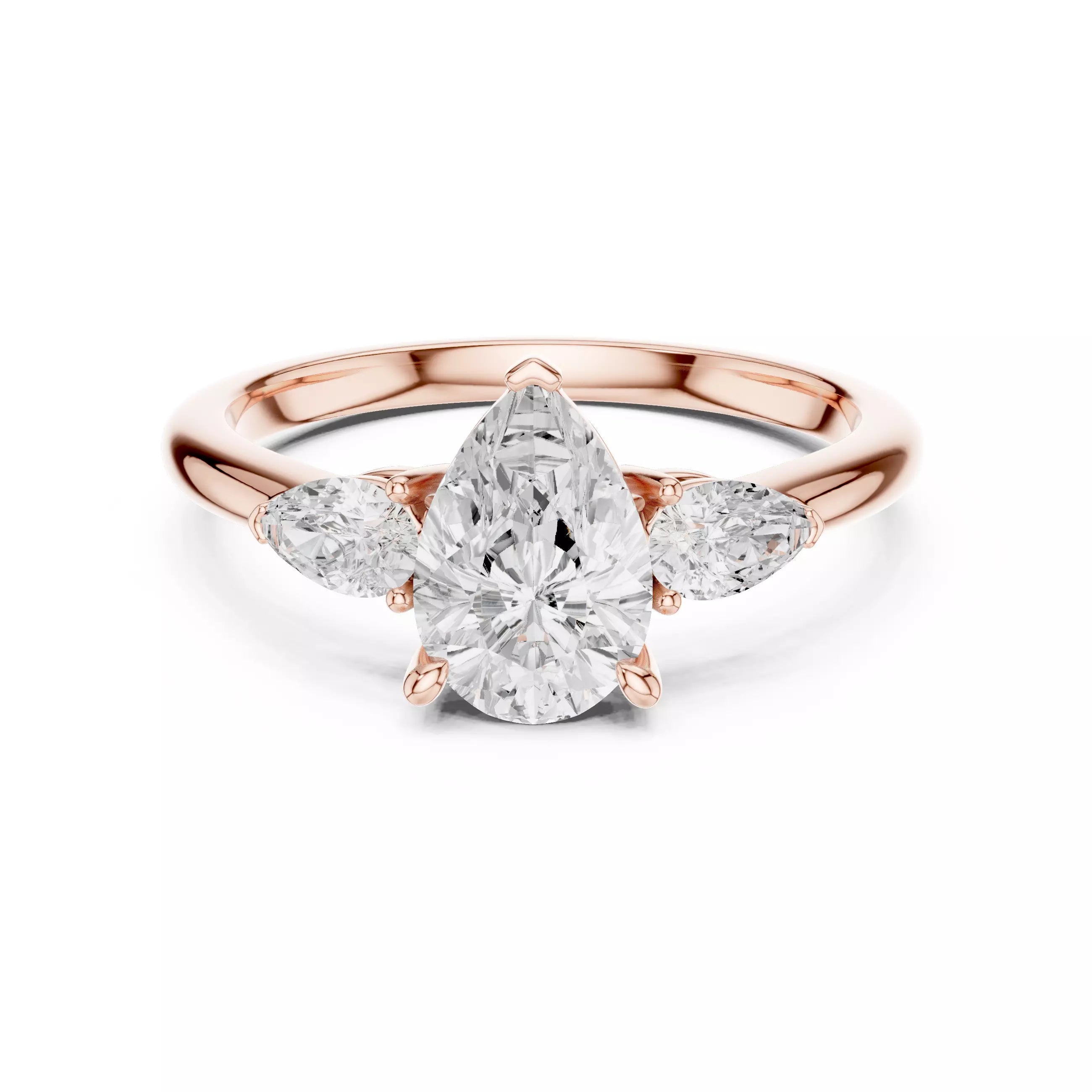 Three Stone Pear Diamond Engagement Ring