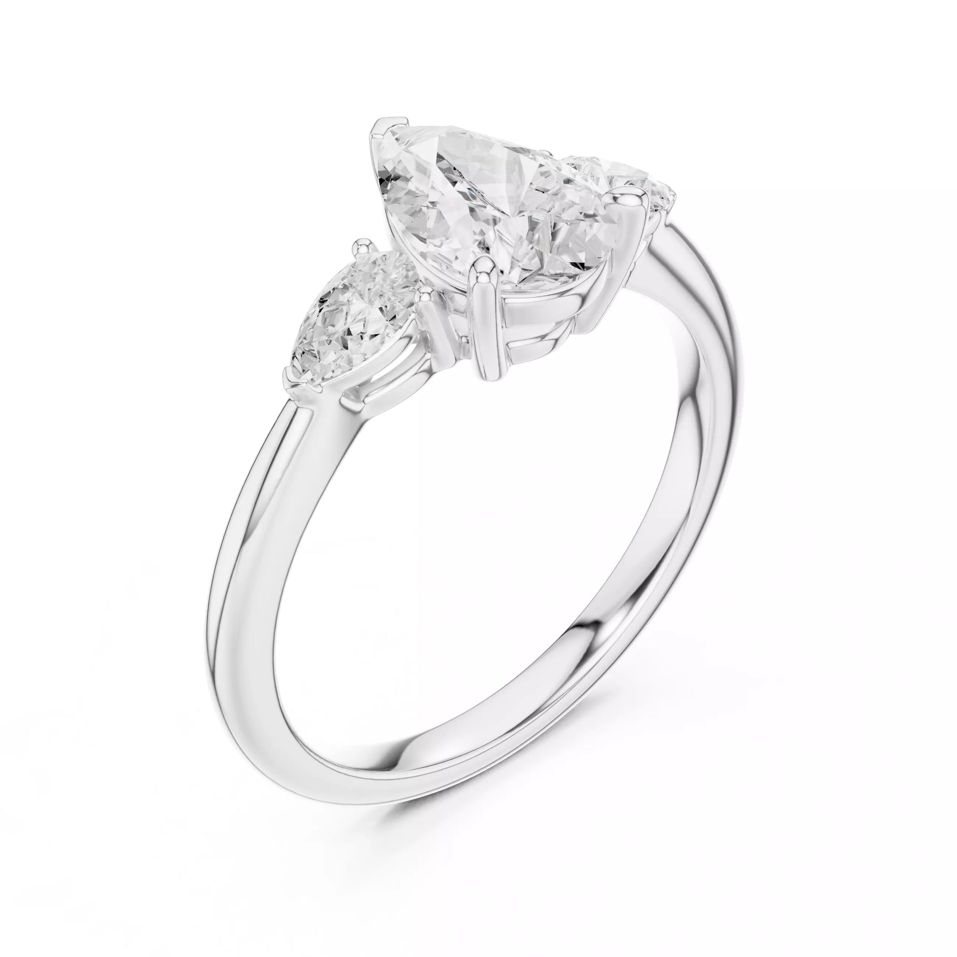 Three Stone Pear Diamond Engagement Ring