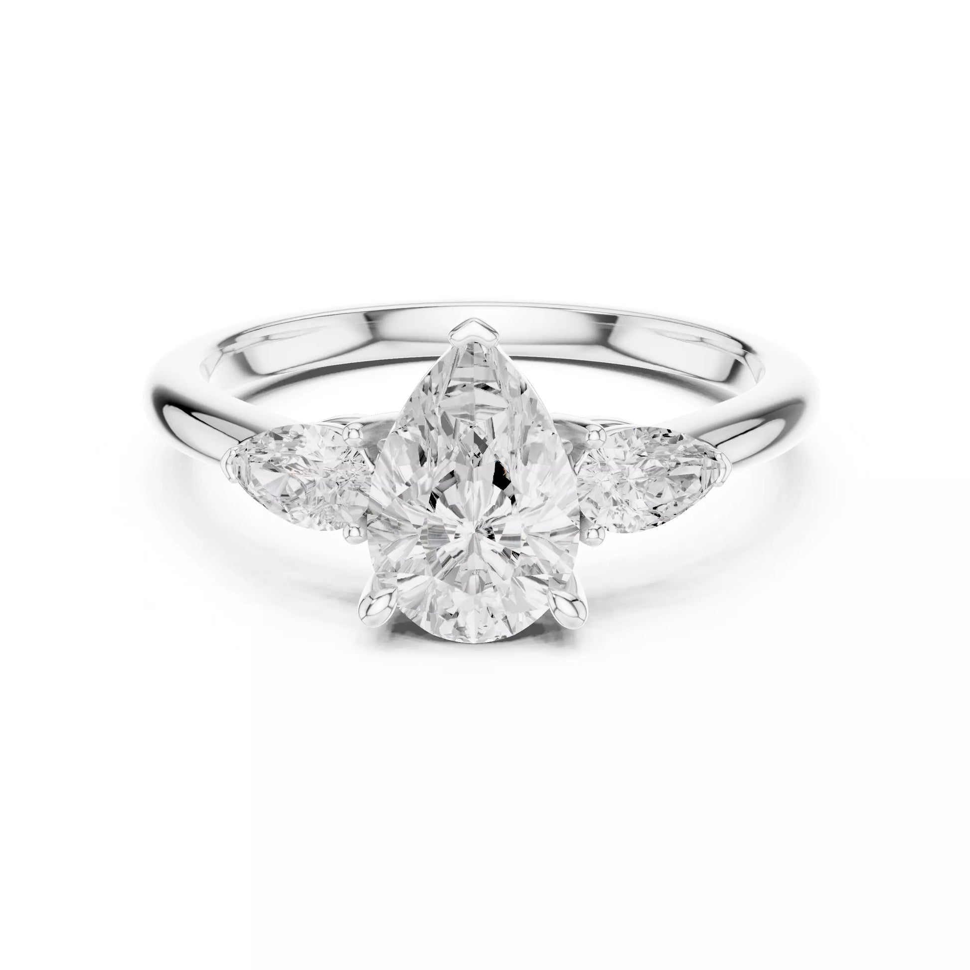Three Stone Pear Diamond Engagement Ring