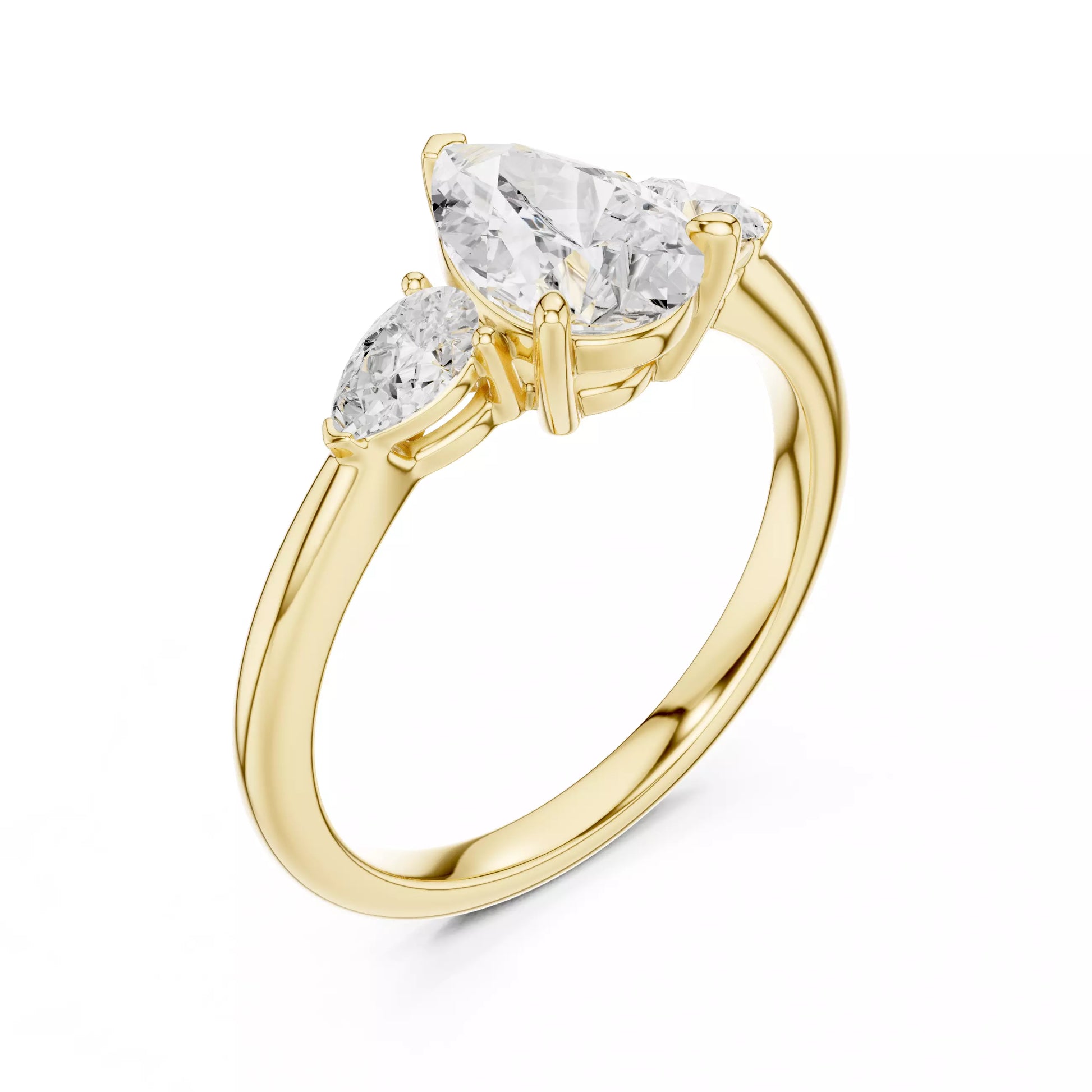 Three Stone Pear Diamond Engagement Ring