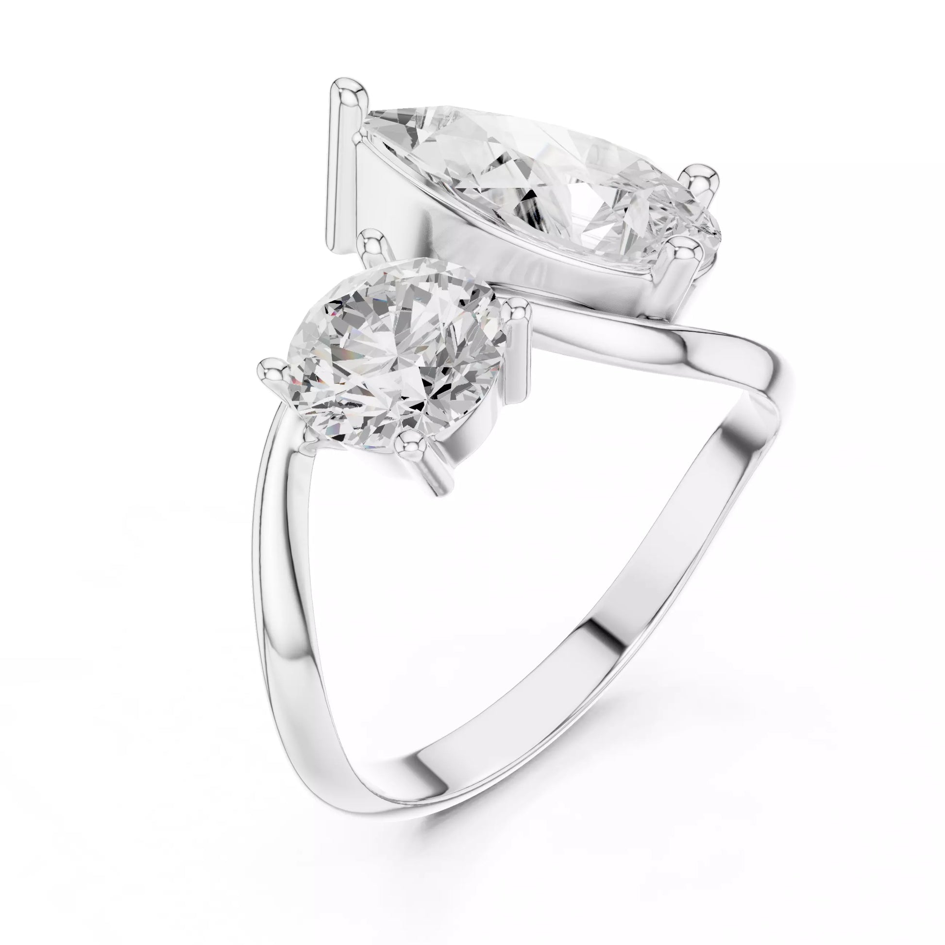 Toi et Moi Pear & Round Diamond Engagement Ring