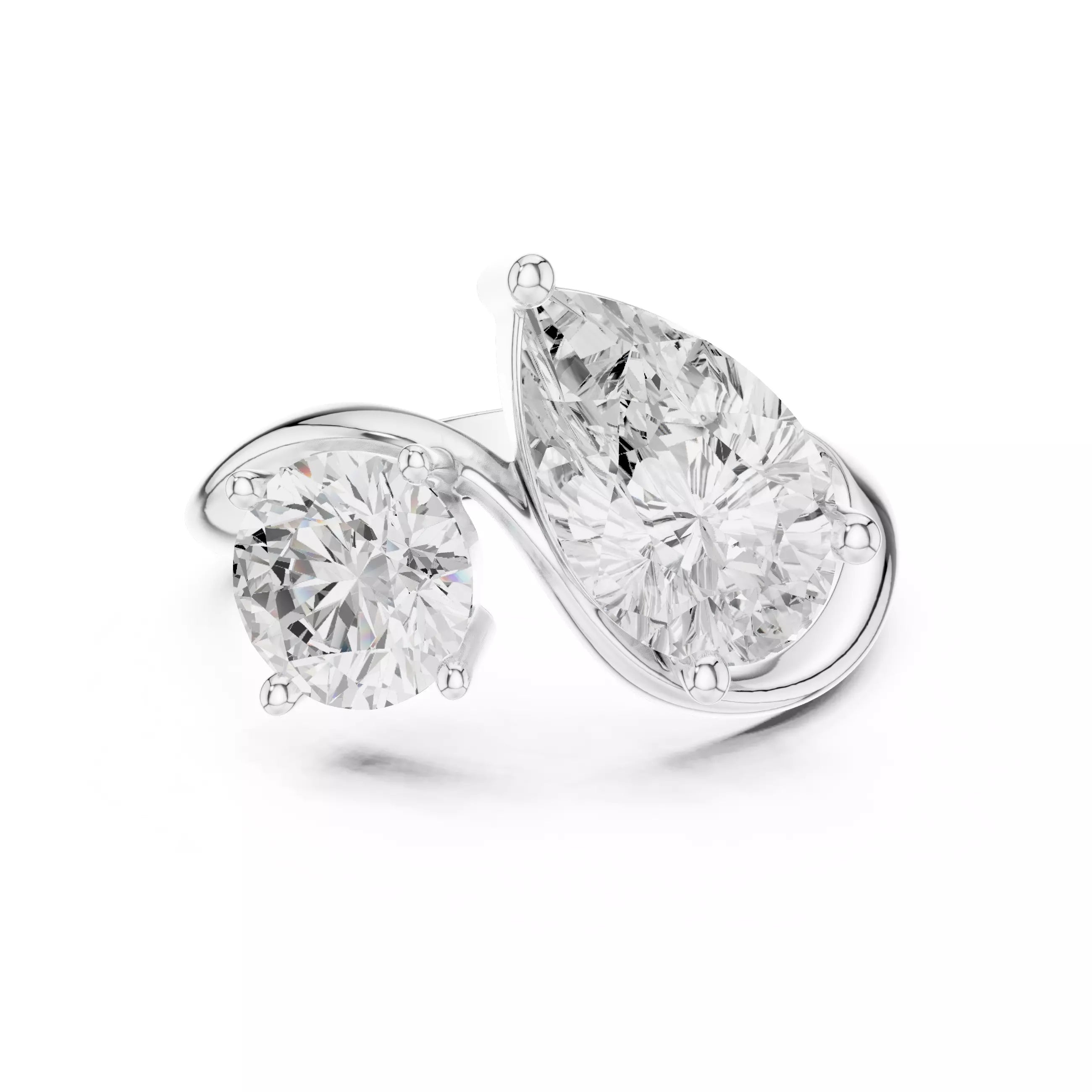 Toi et Moi Pear & Round Diamond Engagement Ring