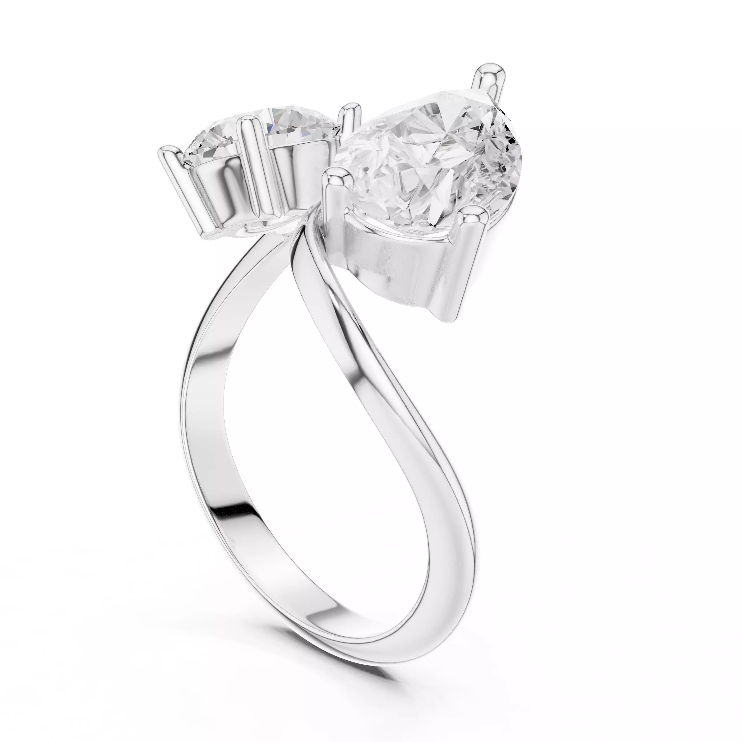 Toi et Moi Pear & Round Diamond Engagement Ring