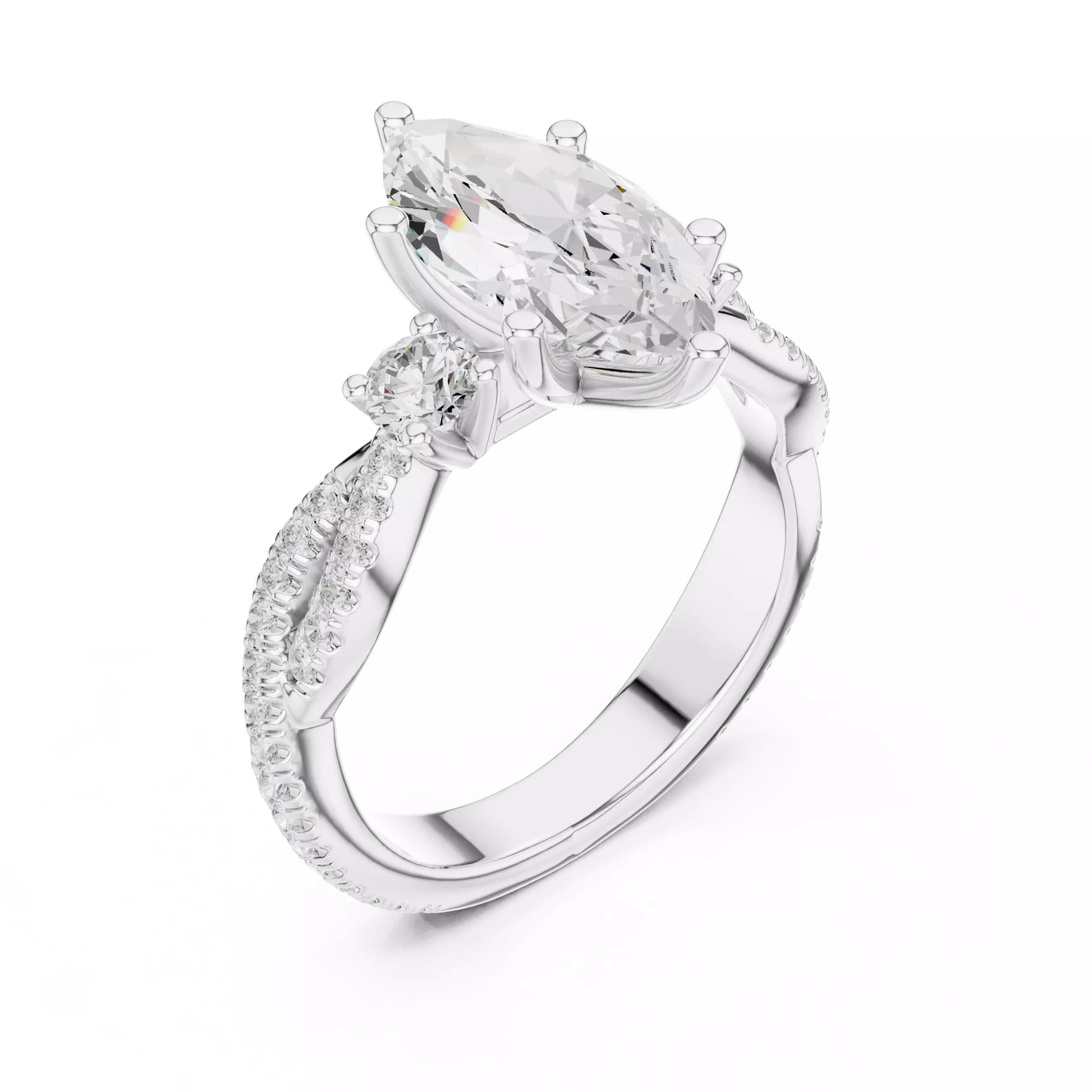 Twisted Pavé Marquise Diamond Engagement Ring