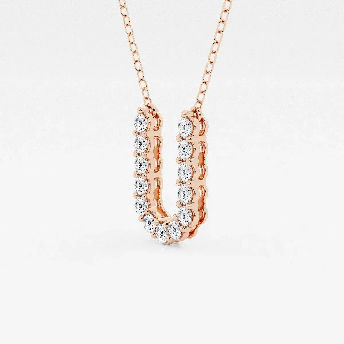 Rose gold U-shaped pendant necklace with lab grown diamonds by Delux Jewelry