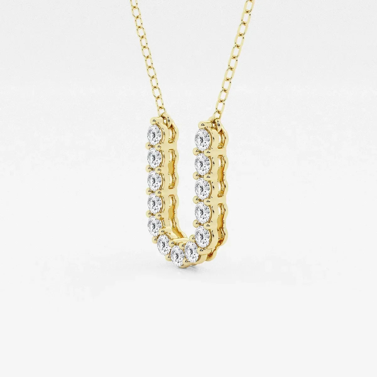 Yellow gold U pendant necklace with lab grown diamonds on a chain, Delux Jewelry