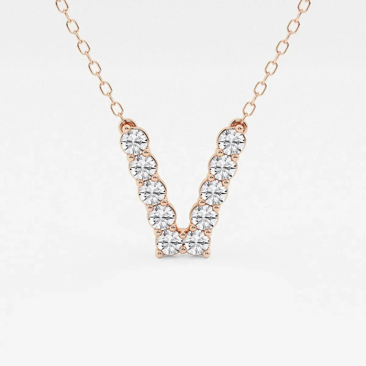 Rose gold necklace with V-shaped lab grown diamond pendant, Delux Jewelry fine jewelry