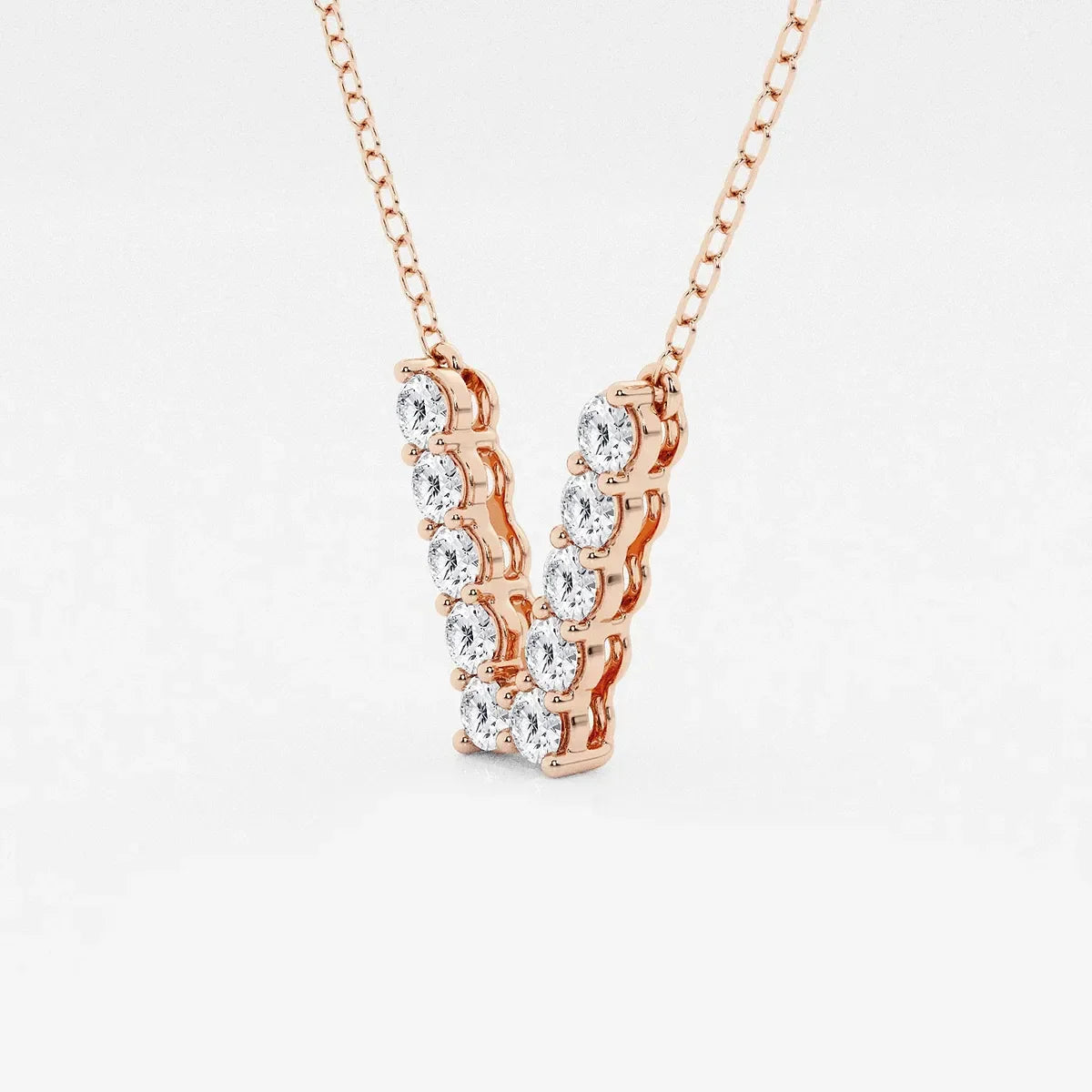 Rose gold V pendant necklace with lab grown diamonds by Delux Jewelry