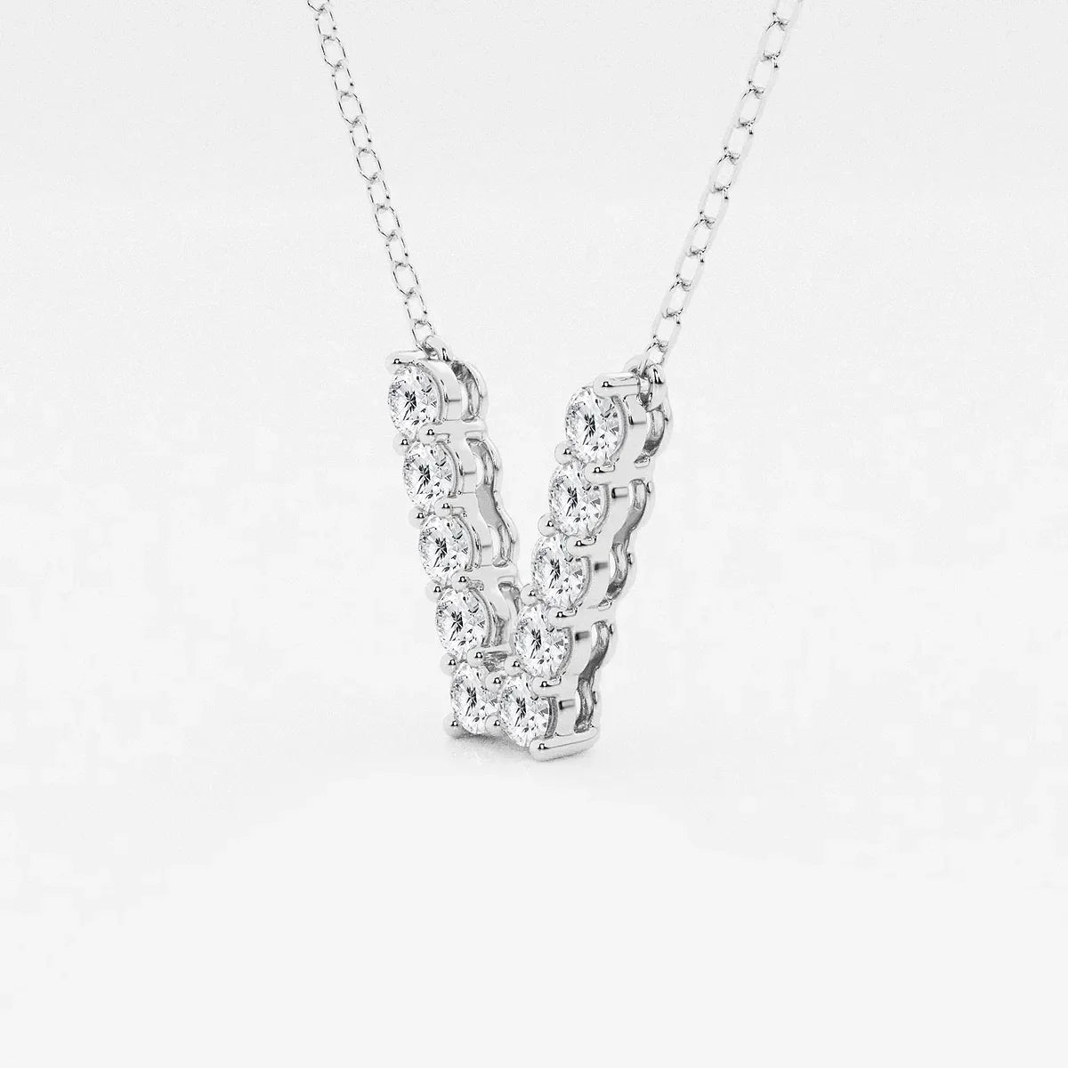 White gold V-shaped pendant necklace with lab grown diamonds on chain, Delux Jewelry