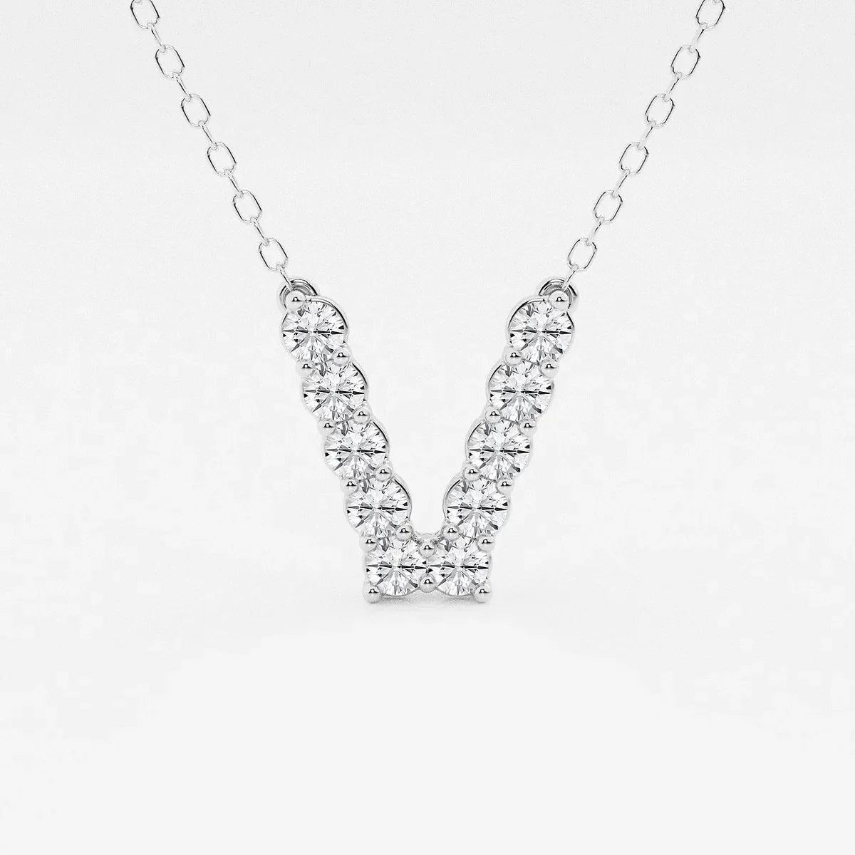V-shaped white gold pendant necklace with lab grown diamonds by Delux Jewelry