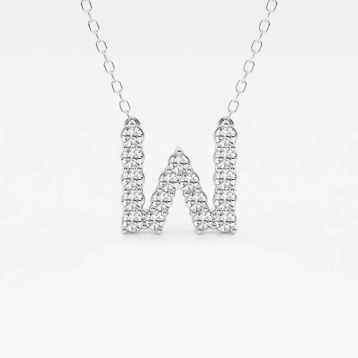 White gold lab grown diamond W initial pendant necklace from Delux Jewelry