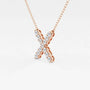 Rose gold X pendant necklace with lab grown diamonds on delicate chain, Delux Jewelry