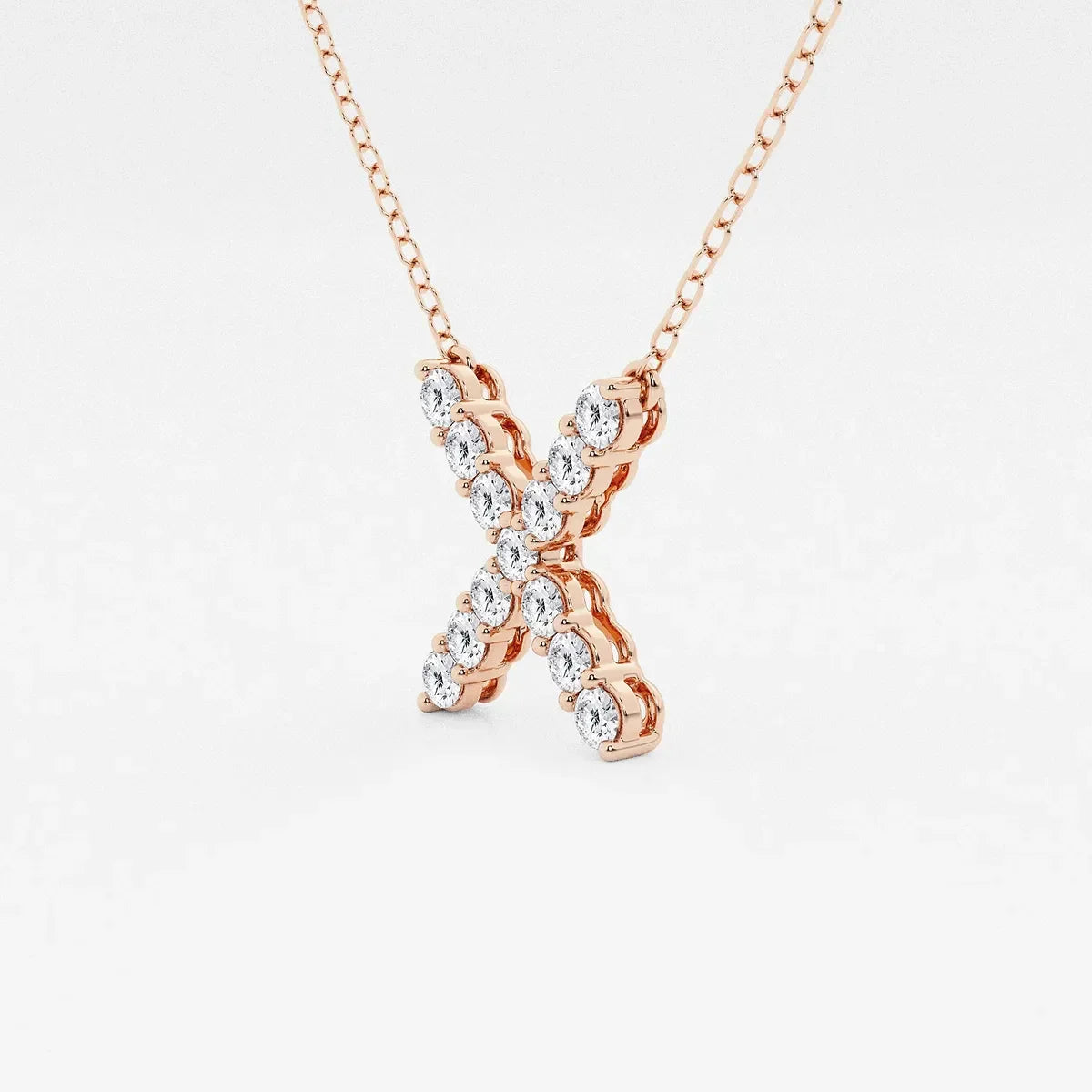 Rose gold X pendant necklace with lab grown diamonds on delicate chain, Delux Jewelry