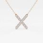Rose gold X pendant necklace with lab grown diamonds on a delicate chain, Delux Jewelry