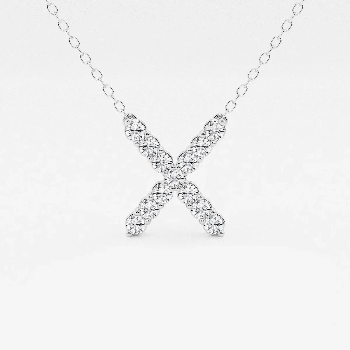White gold X pendant necklace with lab grown diamonds on delicate chain, Delux Jewelry