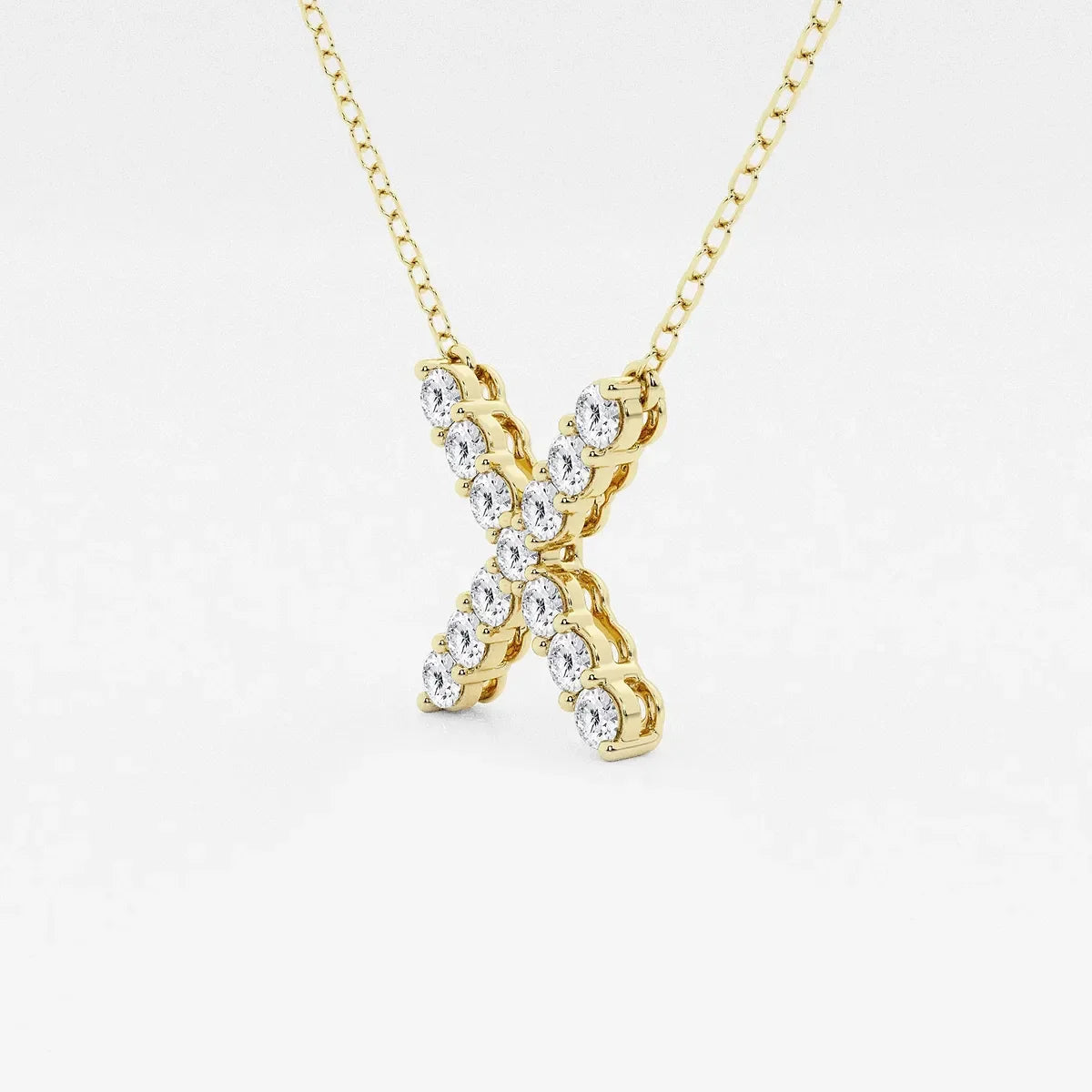 Yellow gold pendant necklace with lab grown diamonds in an X design, Delux Jewelry