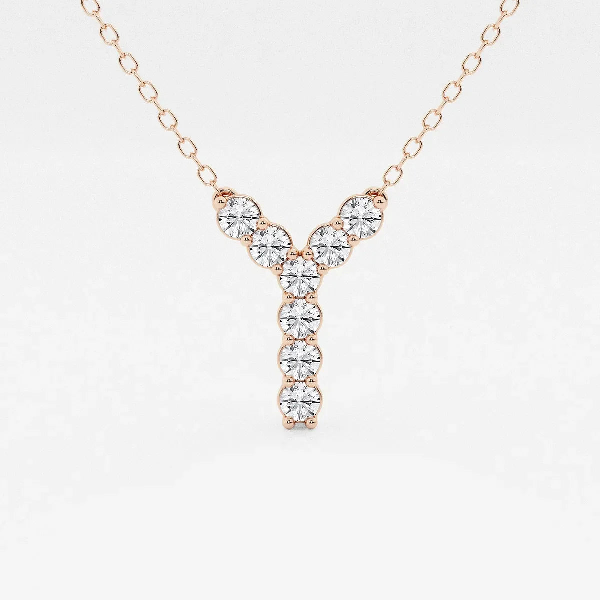 Rose gold Y pendant necklace with lab grown diamonds on a delicate chain, Delux Jewelry