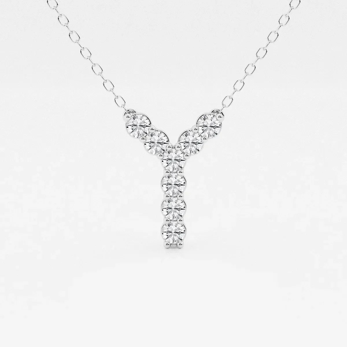 White gold Y-shaped pendant necklace with lab grown diamonds on fine chain, Delux Jewelry