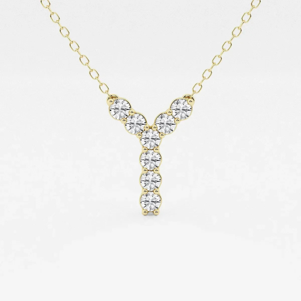 Yellow gold Y pendant necklace with round lab grown diamonds from Delux Jewelry