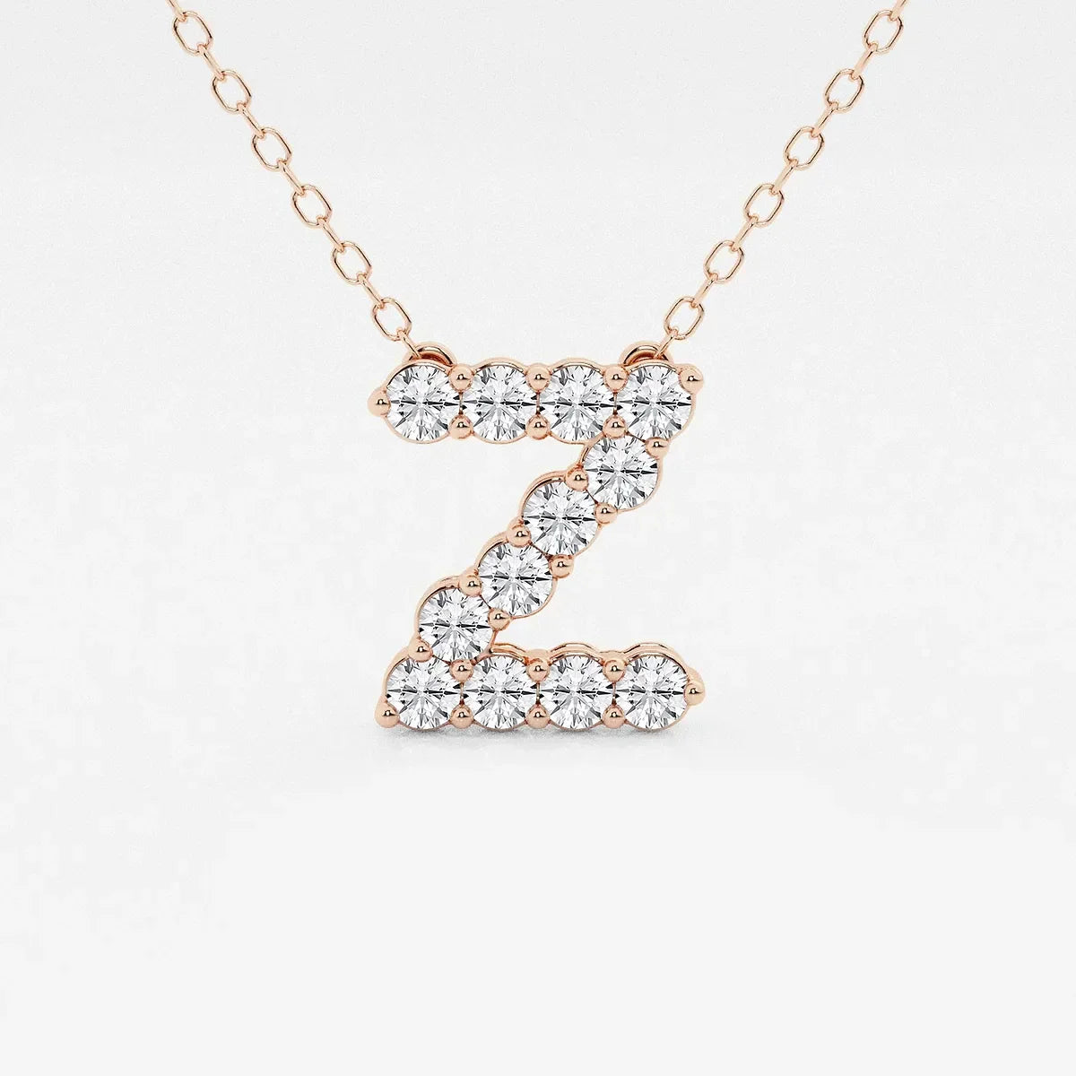 Rose gold lab diamond Z pendant necklace on fine chain by Delux Jewelry
