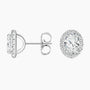 Oval lab grown diamond stud earrings with halo setting in white metal from Delux Jewelry