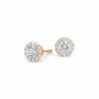 Rose gold lab grown diamond halo stud earrings from Delux Jewelry on white background