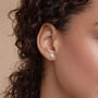 Lab grown diamond stud earring on woman’s ear, fine jewelry by Delux Jewelry