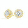 Gold lab diamond stud earrings with halo setting, fine jewelry by Delux Jewelry