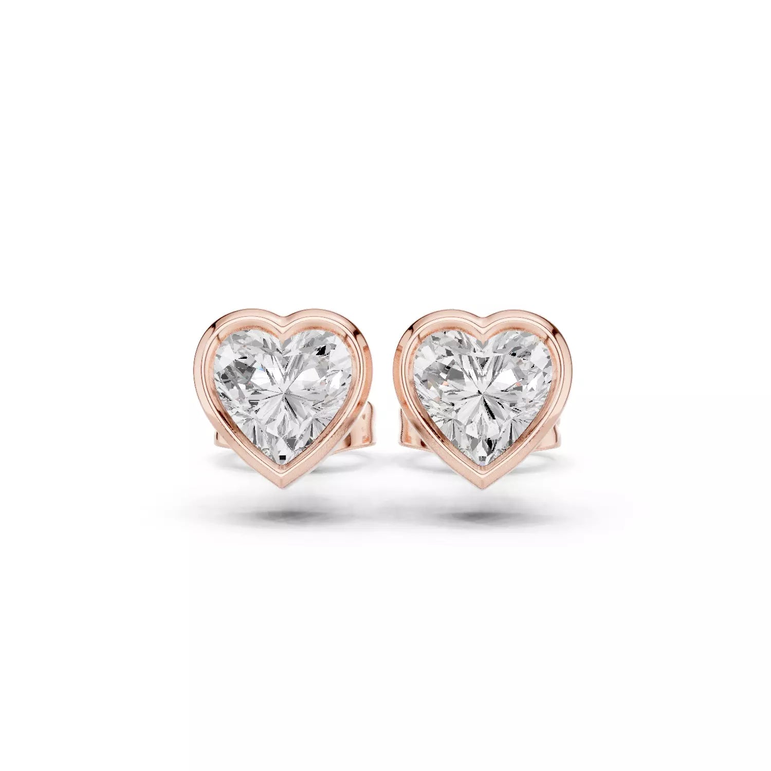 Bezel-Set Heart Diamond Stud Earrings