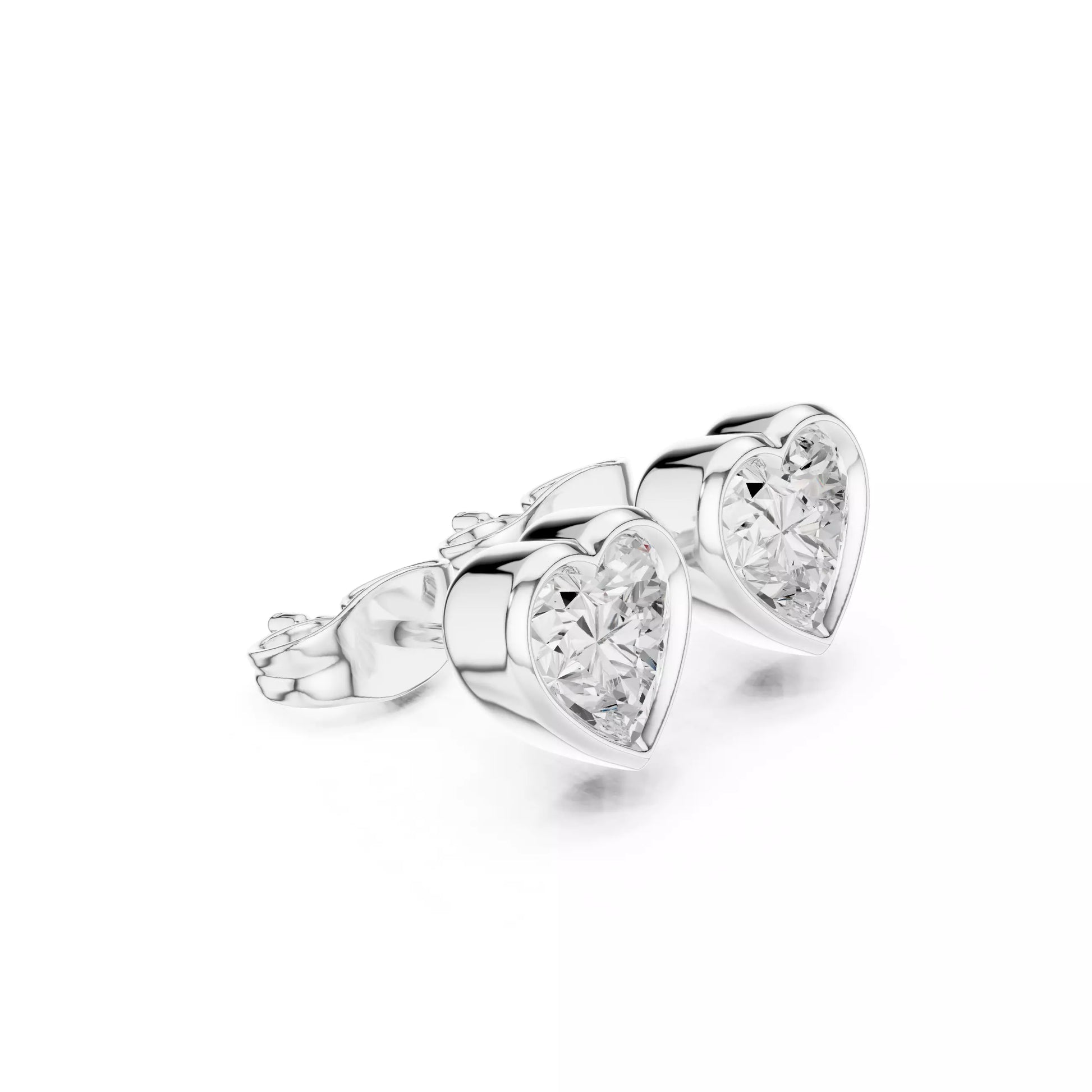 Bezel-Set Heart Diamond Stud Earrings
