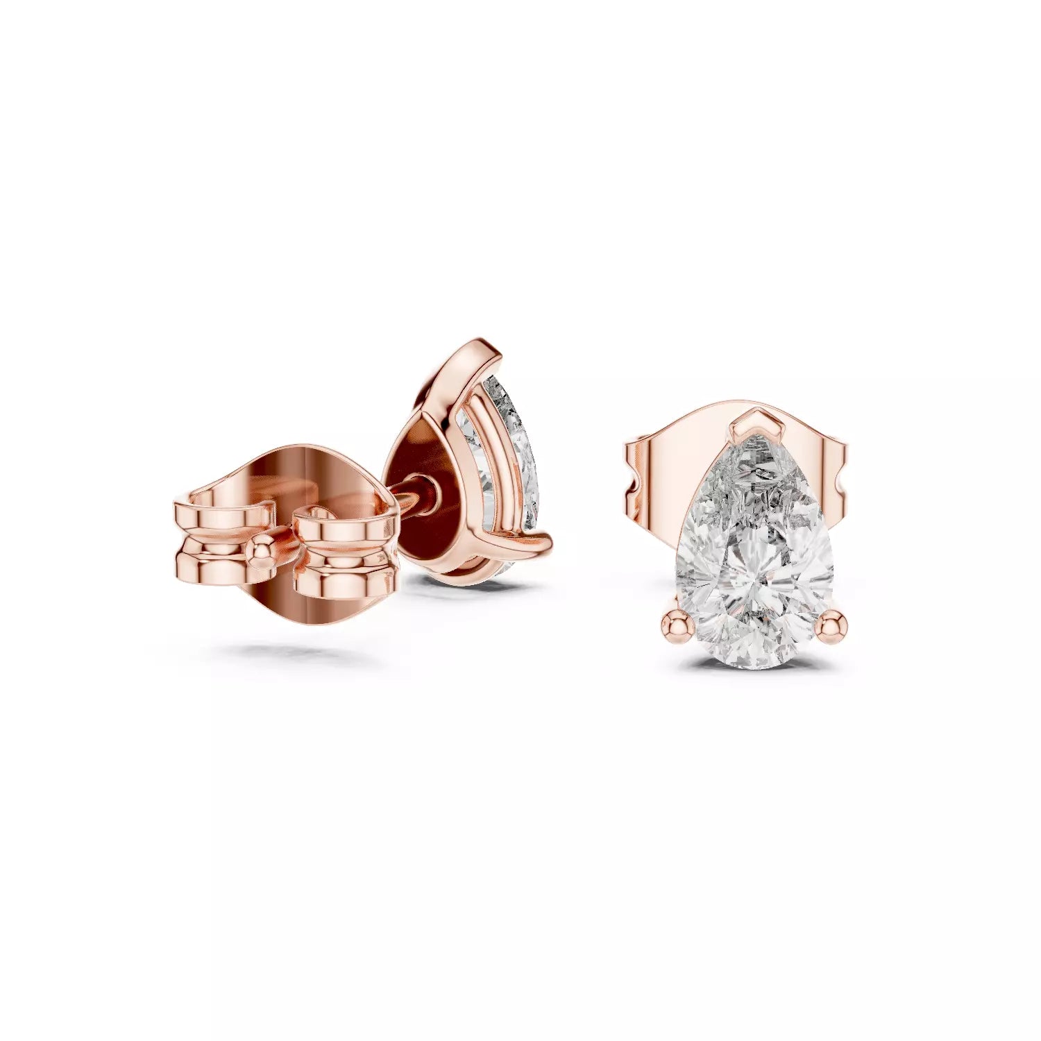 Solitaire Pear Cut Diamond Stud Earrings