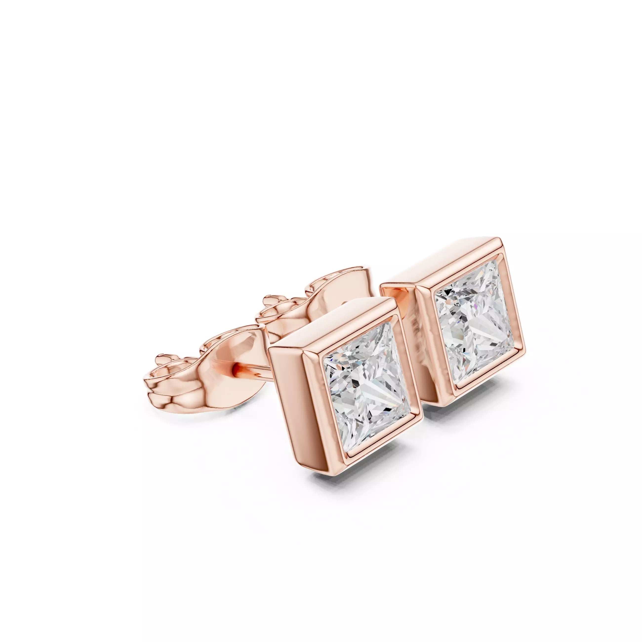 Princess-Cut Bezel Diamond Stud Earrings