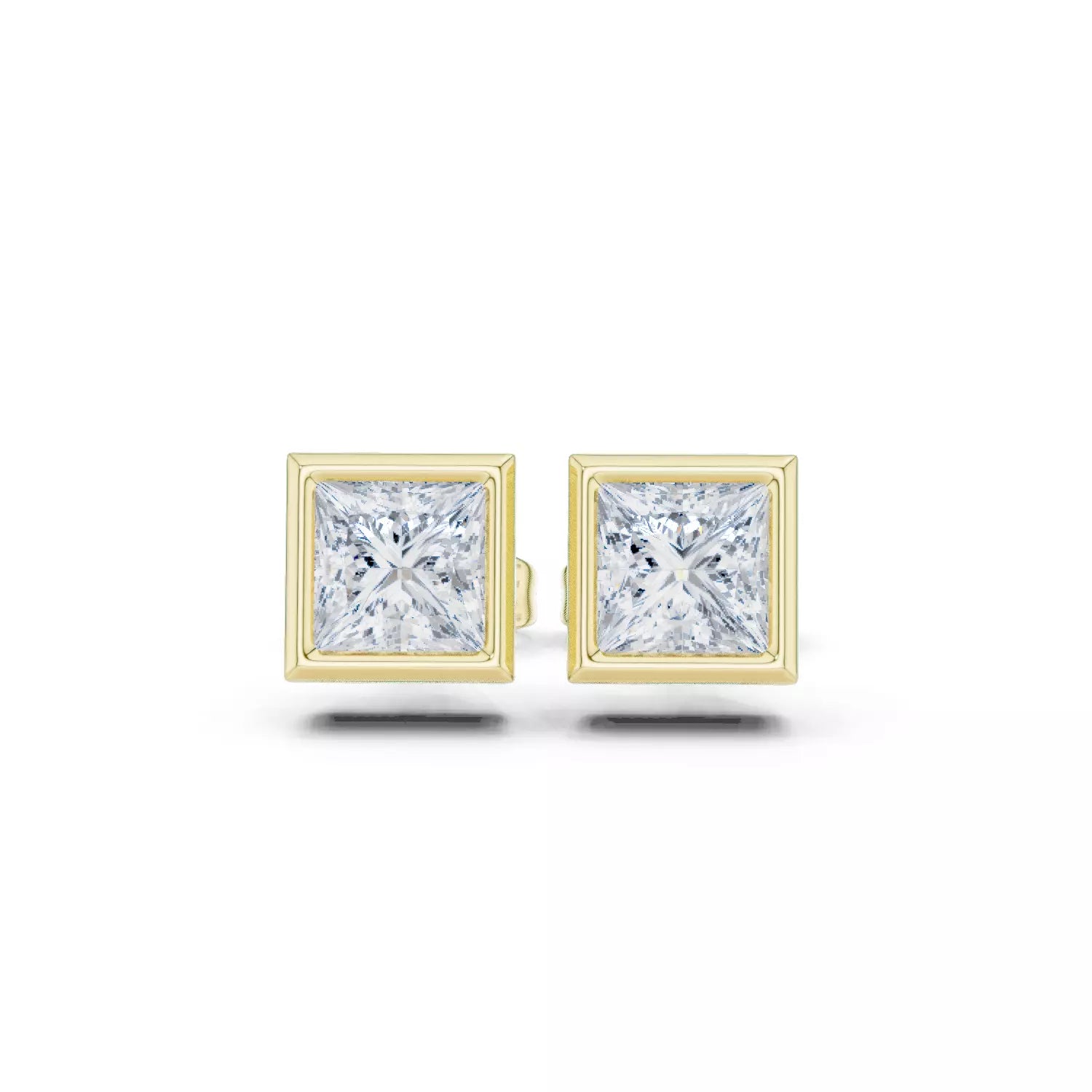 Princess-Cut Bezel Diamond Stud Earrings