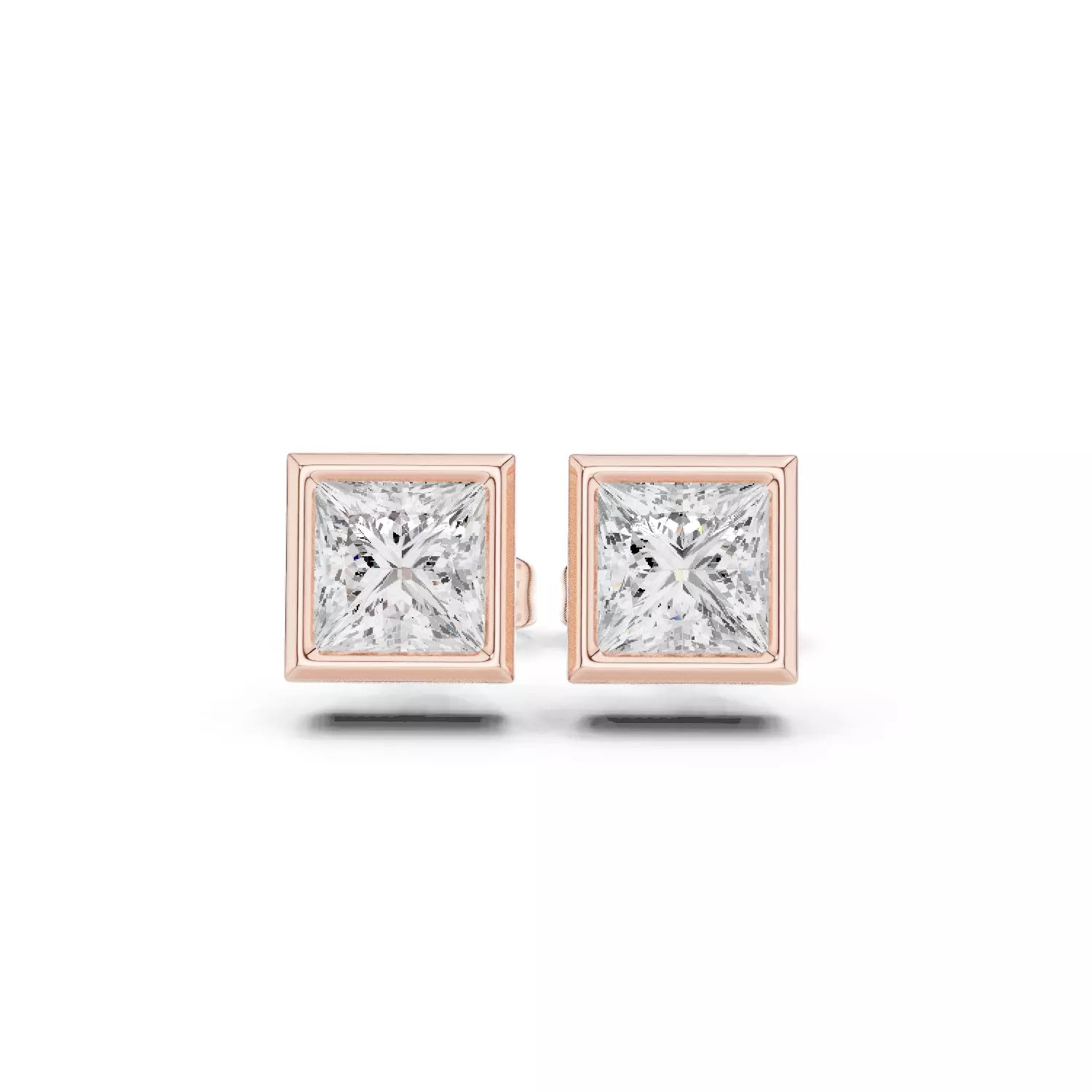Princess-Cut Bezel Diamond Stud Earrings