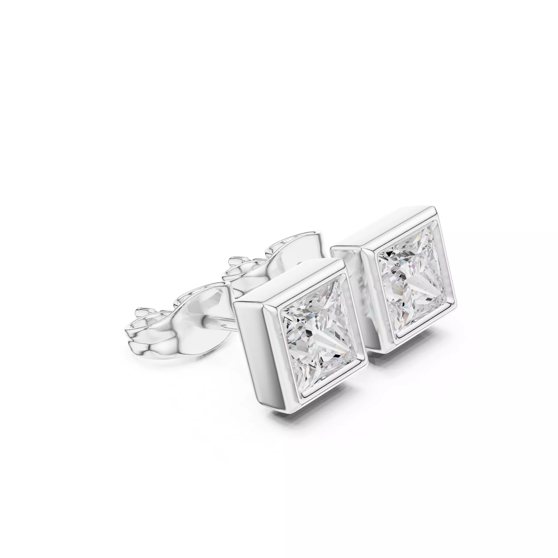 Princess-Cut Bezel Diamond Stud Earrings