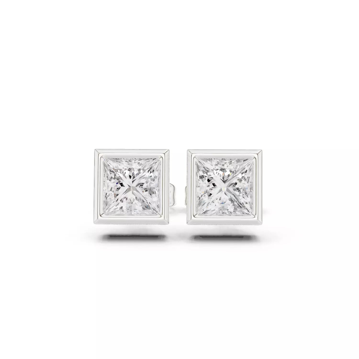 Princess-Cut Bezel Diamond Stud Earrings