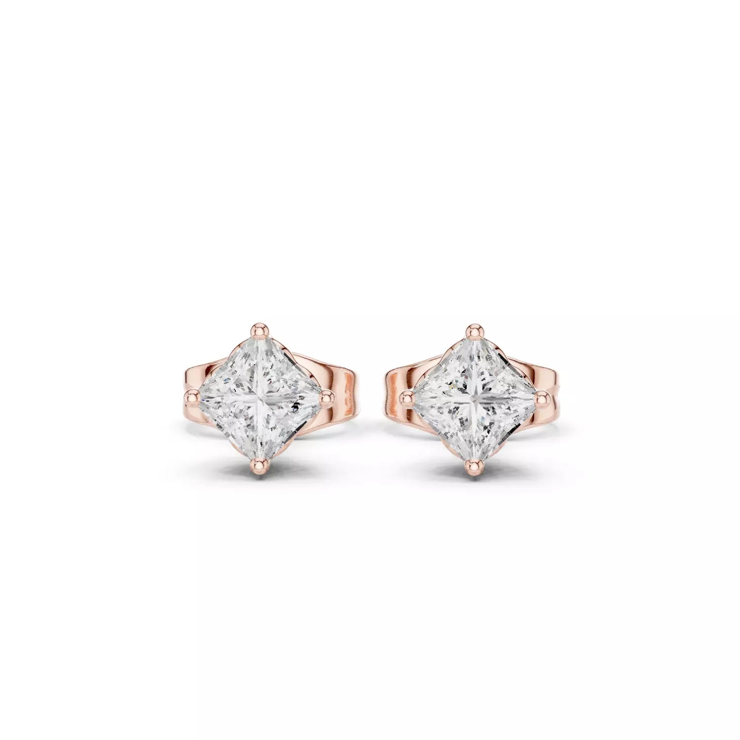 Solitaire Princess Cut Diamond Stud Earrings