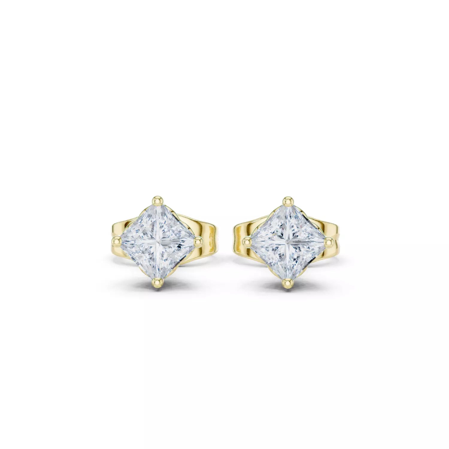 Solitaire Princess Cut Diamond Stud Earrings