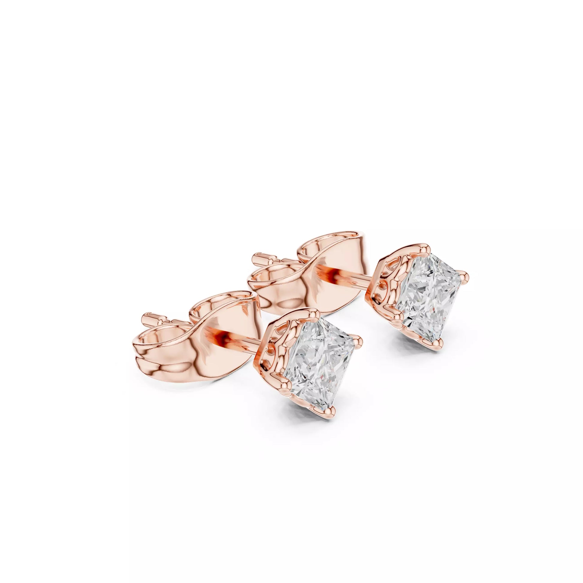 Solitaire Princess Cut Diamond Stud Earrings